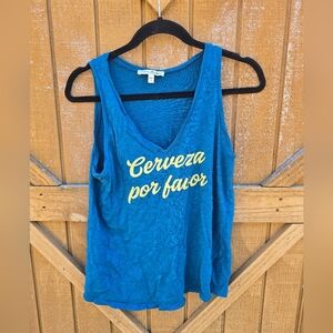 Express Blue Tank Top with Yellow Text